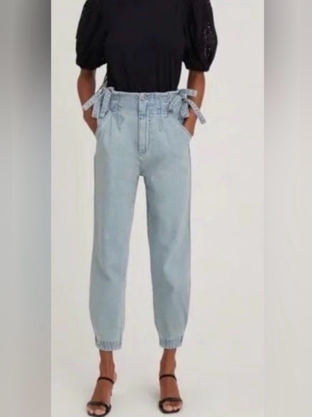 Something Navy Sydney Side Tie High-Waist Washed Indigo Jeans Size 0 NWT